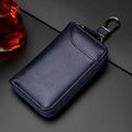 Estuche para llaves de cuero azul oscuro con grano texturizado y gancho metálico - Estilo con Gancho / Azul