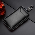 Funda de cuero negro para llaves de coche con cremallera y gancho metálico elegante - Estilo con Gancho / Negro