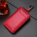 Funda de cuero rojo para llaves de coche con textura lichi y gancho metálico - Estilo con Gancho / Rojo