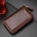 Estuche para llaves de coche en cuero marrón oscuro con textura litchi y cremallera - Estilo sin gancho / Marrón Amarillento