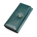 Dunkelgrüne RFID Leder-Geldbörse für Damen mit Vintage-Rosen-Metallverschluss-Detail - Blau