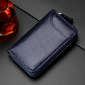 Estuche para llaves de coche en cuero genuino azul marino con cremallera - Estilo sin gancho / Azul