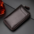 Estuche para llaves de coche en cuero marrón oscuro con cremallera de metal - Estilo sin gancho / Café