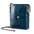 Vintage RFID Herrenbrieftasche aus Leder in Dunkelblau mit Doppelreißverschluss und Kette - Blau mit Loseblatt (LT3539)
