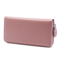 Pink lychee grain leather long wallet for women with RFID blocking and silver zipper - Light Pink