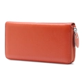 Long RFID-blocking genuine leather wallet in bright orange with litchi grain and zipper - Brown