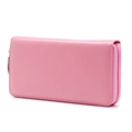 Pink long leather wallet with RFID blocking and secure zipper around closure for women - Pink