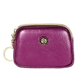 Dark burgundy genuine leather coin purse with double zippers and golden rose logo - Purple