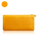 Vibrant yellow leather long wallet for women with zipper closure and lychee texture - Yellow