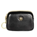 Schwarze Mini-Geldbörse aus genarbtem Leder mit goldenem Rosenlogo und Doppelreißverschluss - Schwarz
