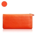 Lange Echtleder-Geldbörse in leuchtendem Orange mit Kieselmaserung und Reißverschluss - Orange