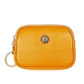 Orangefarbene Mini-Geldbörse aus echtem Leder mit Litschimuster und Rosen-Metall-Emblem - Gelb