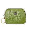 Mini-Lederbörse in Grasgrün mit Litschistruktur, Doppel-Zipper und Rosen-Emblem - Grasgrün