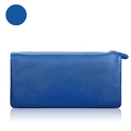 Navy blue leather wallet for women with pebble texture and silver zipper closure - Blue