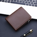 Cartera corta de cuero marrón para hombre con cremallera y ranuras para tarjetas - Vertical / café