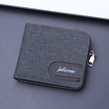 Dark grey canvas men's short wallet with L-shaped zipper and minimalist brand logo - Dark Gray