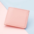 Slim pink bi-fold faux leather short wallet for women with high-quality double stitching - Pink