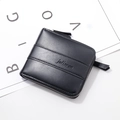 Cartera corta para hombre en cuero lichi negro con cremallera metálica de tres lados - Negro