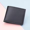 Short bifold wallet for women in black lychee grain leather with durable stitching - Black