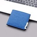 Slim bifold canvas wallet for men in bright blue with silver metal corner accent - Blue