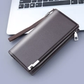 Cartera larga de negocios para hombre en marrón oscuro con textura granulada y correa - café