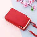 Rote Mini-Handytasche für Damen aus PU-Leder mit Litschi-Muster und Goldbeschlägen - Rot