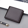 Heren bifold korte portemonnee in donker koffiebruin leer met fijne lychee-textuur - Effen Donkerbruin