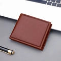 Heren bifold portemonnee van donkerbruin leer met stiksels en getextureerde afwerking - Effen Lichtbruin
