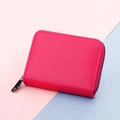 Porte-cartes en cuir rose fuchsia à motif litchi avec 20 fentes et fermeture éclair - Rouge Rose