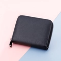 Porte-cartes noir à motif litchi avec fermeture éclair argentée pour hommes et femmes - Noir