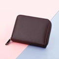 Porte-cartes en cuir marron foncé à motif litchi avec 20 fentes et zip métallique - Marron