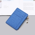 Portacarte in tela blu con 4 scomparti e zip laterale per monete e documenti - Blu