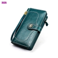 Portafoglio lungo vintage in pelle cerata blu pavone per donna con RFID e cinturino mano - Blu Pavone (3535)