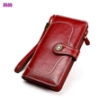 Portafoglio lungo vintage in pelle rossa cerata con fibbia a girasole e cuciture - Wine Red (3535)