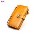 Portafoglio lungo da donna in pelle cerata gialla vintage con RFID e fibbia a girasole - Antique Yellow (3535)