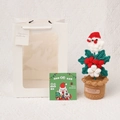 Dettaglio di pianta di Babbo Natale fatta a mano con borsa regalo e biglietto - Pianta in Vaso di Fagioli Rossi di Babbo Natale - Foglia Blu Scuro (Include Sacchetto Regalo + Biglietto)