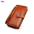 Portafoglio lungo in pelle cerata marrone con cinturino e fibbia vintage a fiore - Brown (3535)