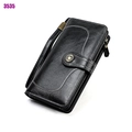 Portefeuille long en cuir noir rétro pour femme avec protection RFID et fermoir fleur - Black (3535)