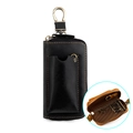 Premium black genuine leather car key case with vintage metal hook and interior organizer - Black