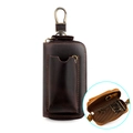 Dark brown genuine leather multi-functional car key holder with vintage texture and hooks - Coffee