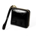 Schwarzes Vintage-Lederportemonnaie mit goldenem Reißverschluss und Handschlaufe - Schwarz