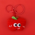 Handgemaakte gehaakte rode appel sleutelhanger met schattige ogen en een groen blad - Rood