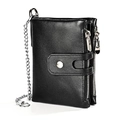 Herrenbrieftasche aus schwarzem Leder mit Doppelreißverschluss und Diebstahlsicherung - Mit Diebstahlsicherer Kette (3515 LT) / Schwarz