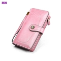 Portefeuille long rose en cuir ciré vintage avec fermoir tournesol et dragonne - Pink (3535)
