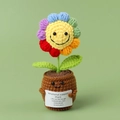 Handmade crochet sunflower plant in colorful petals with emotional support card - Multicolor Smiley Flower