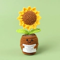 Handmade crochet sunflower plant in pot with inspirational card for desk decoration - 12-Petal Sunflower