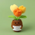 Detail of handmade crochet sunflower plant with emotional support card and cute pot - Gradient Orange Tulip