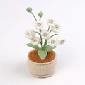 Handmade crochet lily of the valley potted plant with pearls for home desk decoration - White