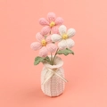 Handgefertigte gehäkelte Frangipani-Blüten in einer gewebten weißen Vase für den Tisch - Verlauf Rosa Frangipani (Garnvase)