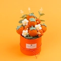 Handmade knitted flower bouquet box with persimmon and daisy for birthday gift - Persimmon Style Gift Bucket